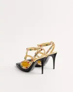 Valentino Rockstud Calfskin Pumps With Cabochon And 100Mm Crystals - Image 4